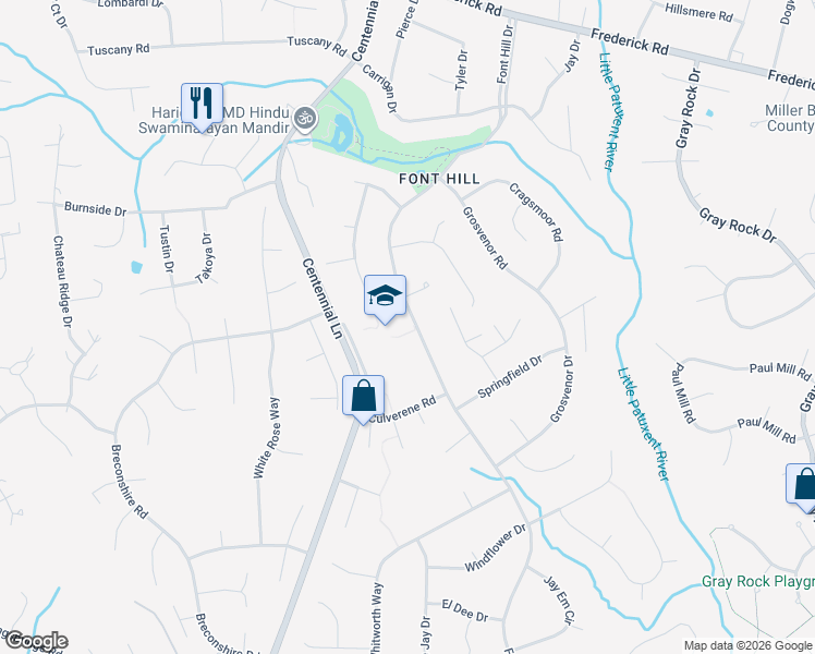 map of restaurants, bars, coffee shops, grocery stores, and more near 3732 Font Hill Drive in Ellicott City