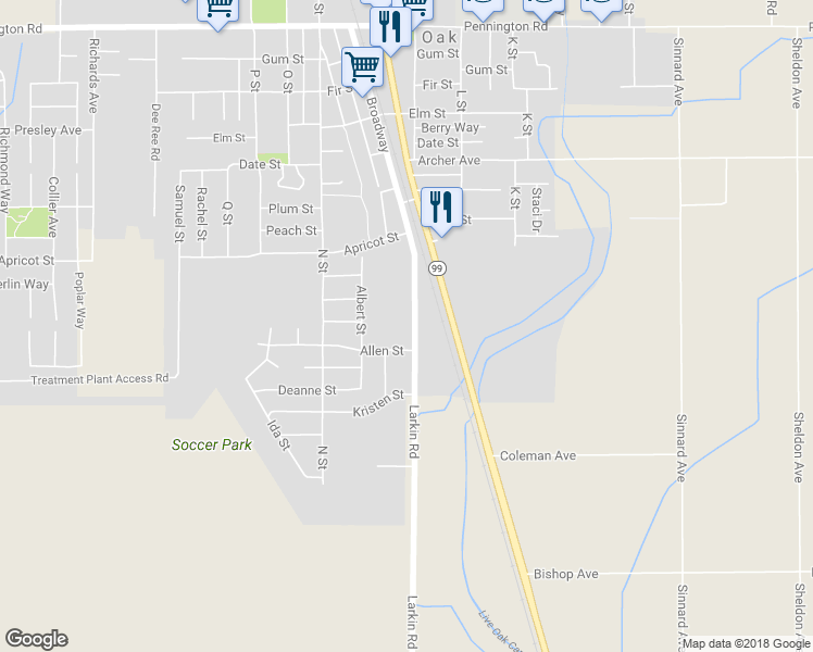 map of restaurants, bars, coffee shops, grocery stores, and more near 9298 Larkin Road in Live Oak