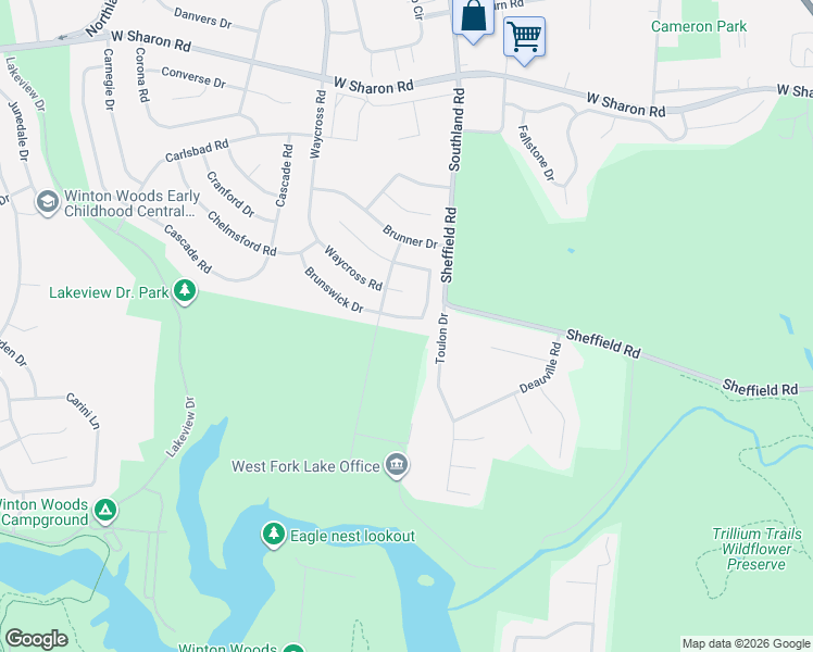 map of restaurants, bars, coffee shops, grocery stores, and more near 483 Brunswick Drive in Cincinnati