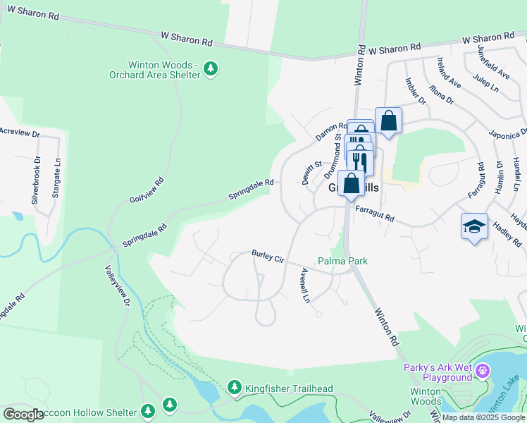 map of restaurants, bars, coffee shops, grocery stores, and more near 70 Damon Road in Cincinnati
