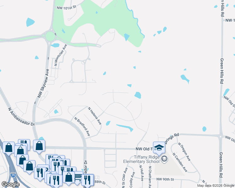 map of restaurants, bars, coffee shops, grocery stores, and more near 9509 North Cosby Avenue in Kansas City
