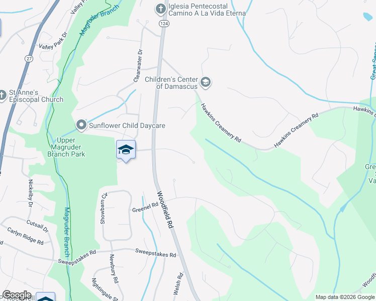 map of restaurants, bars, coffee shops, grocery stores, and more near 9817 Moyer Road in Damascus