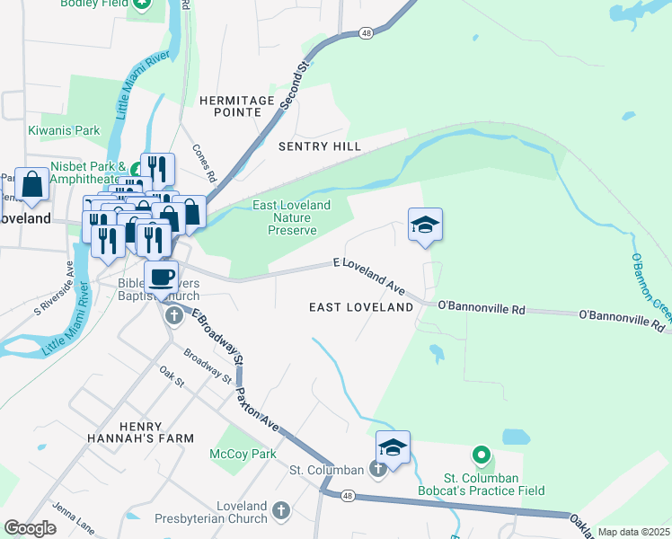 map of restaurants, bars, coffee shops, grocery stores, and more near 426 East Loveland Avenue in Loveland
