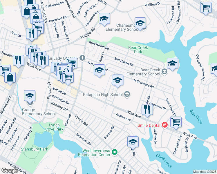 map of restaurants, bars, coffee shops, grocery stores, and more near 1740 Stokesley Road in Dundalk