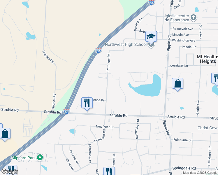 map of restaurants, bars, coffee shops, grocery stores, and more near 10518 Pottinger Road in Cincinnati