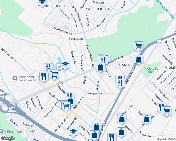 map of restaurants, bars, coffee shops, grocery stores, and more near 4210 Wilkens Avenue in Baltimore