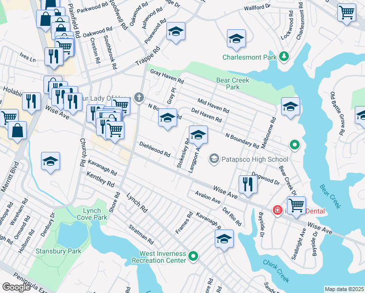 map of restaurants, bars, coffee shops, grocery stores, and more near 1740 Stokesley Road in Dundalk