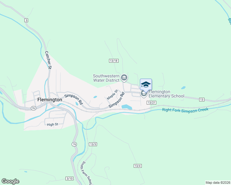 map of restaurants, bars, coffee shops, grocery stores, and more near County Route 13/18 in Flemington