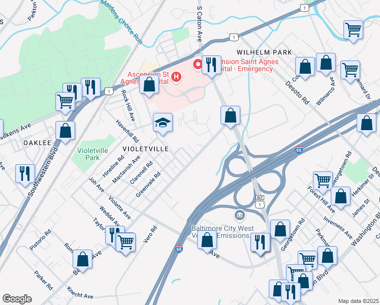 map of restaurants, bars, coffee shops, grocery stores, and more near 1243 South Grantley Street in Baltimore