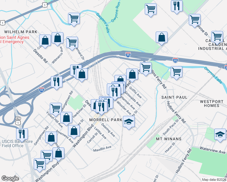 map of restaurants, bars, coffee shops, grocery stores, and more near 101 Independence Avenue Southeast in Washington