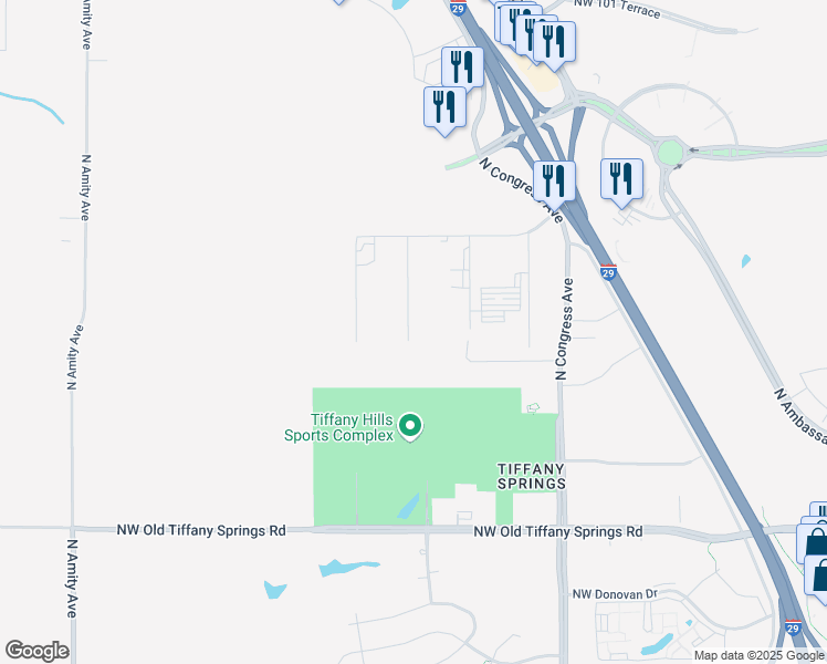 map of restaurants, bars, coffee shops, grocery stores, and more near 9501 North Seymour Avenue in Kansas City