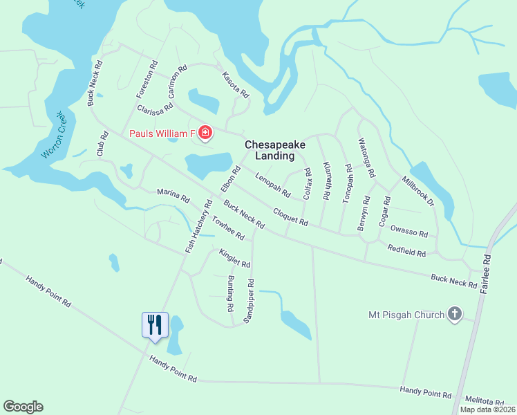 map of restaurants, bars, coffee shops, grocery stores, and more near 23429 Cloquet Road in Chestertown
