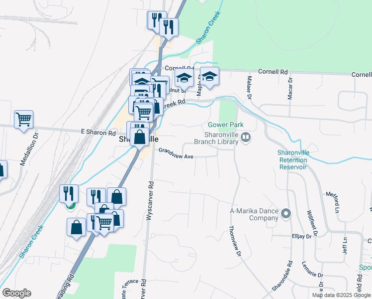 map of restaurants, bars, coffee shops, grocery stores, and more near 3501 Concerto Drive in Cincinnati