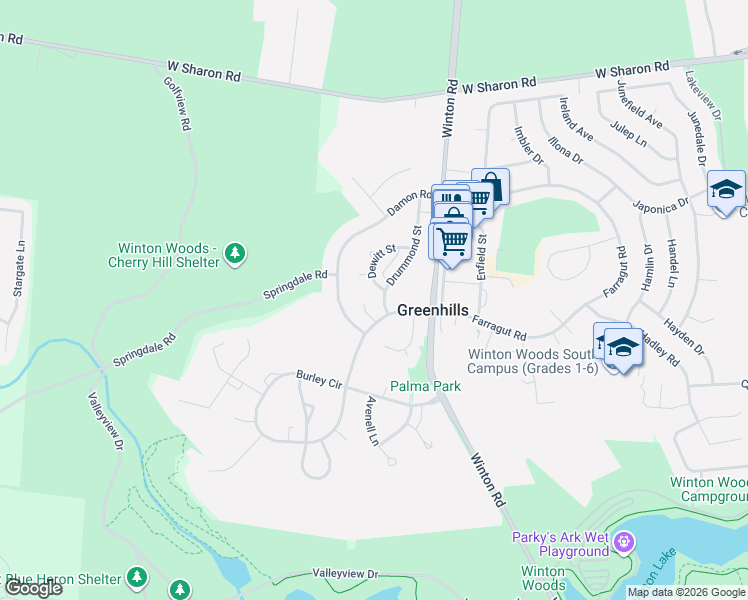 map of restaurants, bars, coffee shops, grocery stores, and more near 75 Damon Road in Cincinnati