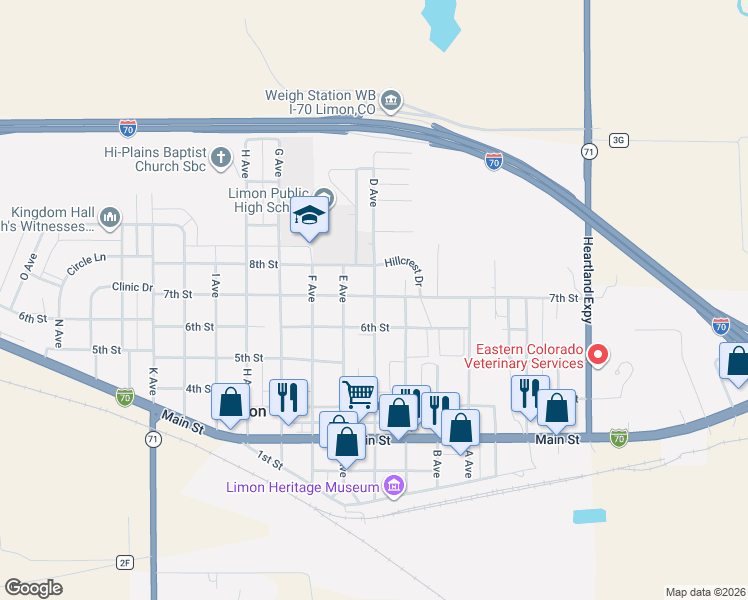map of restaurants, bars, coffee shops, grocery stores, and more near 689 D Ave in Limon