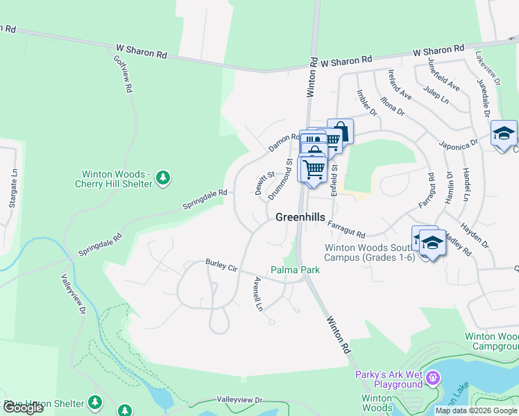 map of restaurants, bars, coffee shops, grocery stores, and more near 75 Damon Road in Cincinnati