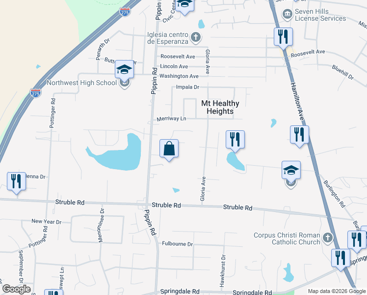 map of restaurants, bars, coffee shops, grocery stores, and more near 2615 Jodylynn Court in Cincinnati
