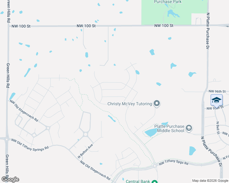 map of restaurants, bars, coffee shops, grocery stores, and more near 3500 Northwest 95th Street in Kansas City