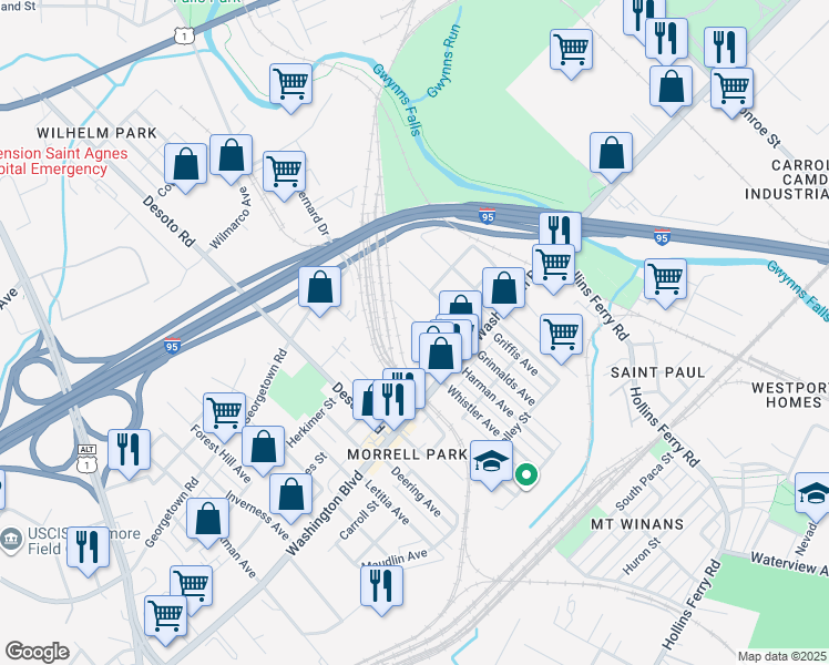 map of restaurants, bars, coffee shops, grocery stores, and more near 101 Independence Avenue Southeast in Washington