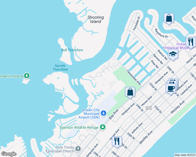map of restaurants, bars, coffee shops, grocery stores, and more near 107 Breton Court in Ocean City