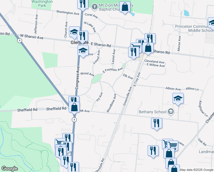 map of restaurants, bars, coffee shops, grocery stores, and more near 75 East Fountain Avenue in Glendale