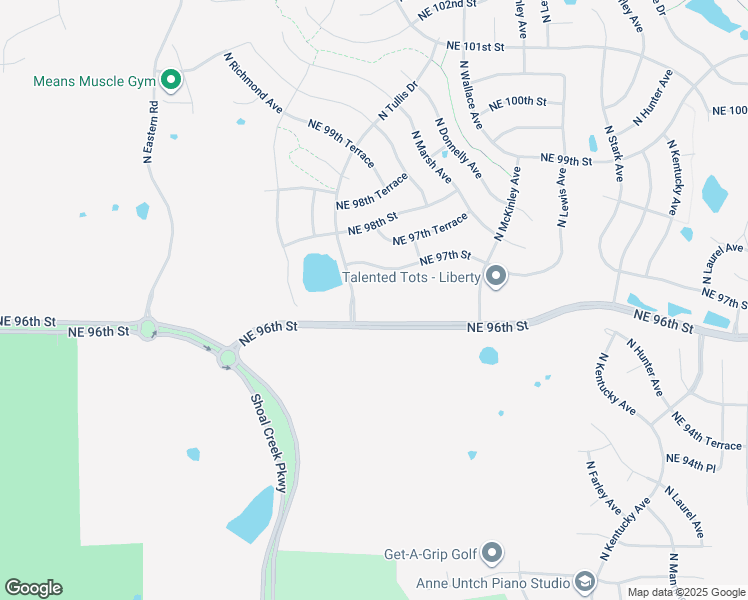 map of restaurants, bars, coffee shops, grocery stores, and more near 8109 Northeast 97th Street in Kansas City