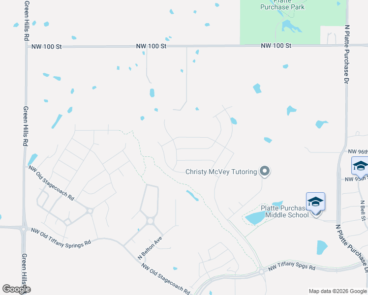 map of restaurants, bars, coffee shops, grocery stores, and more near 3201 Northwest 100th Street in Kansas City