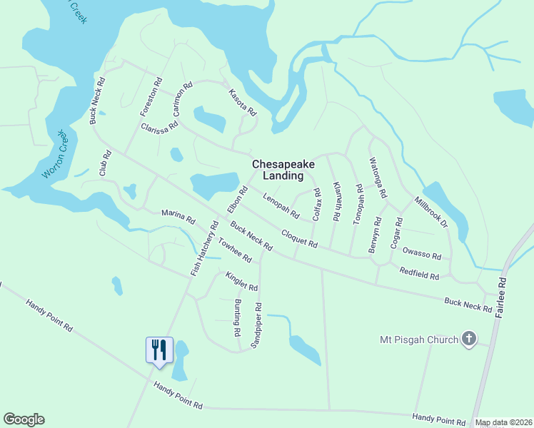 map of restaurants, bars, coffee shops, grocery stores, and more near 23416 Cloquet Road in Chestertown