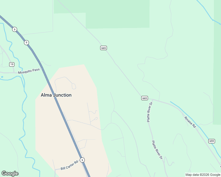 map of restaurants, bars, coffee shops, grocery stores, and more near 99 Dead Toad Road in Fairplay