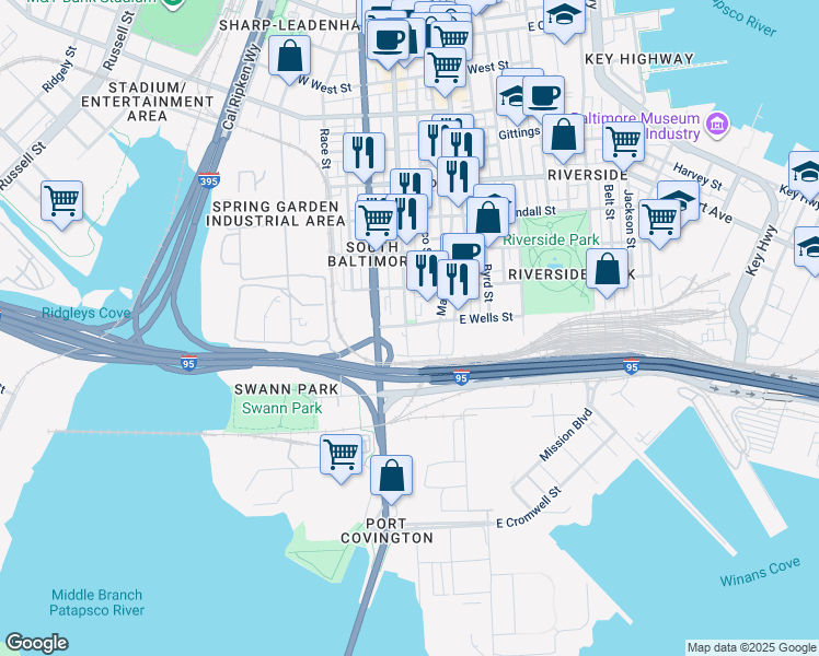 map of restaurants, bars, coffee shops, grocery stores, and more near 1901 South Charles Street in Baltimore