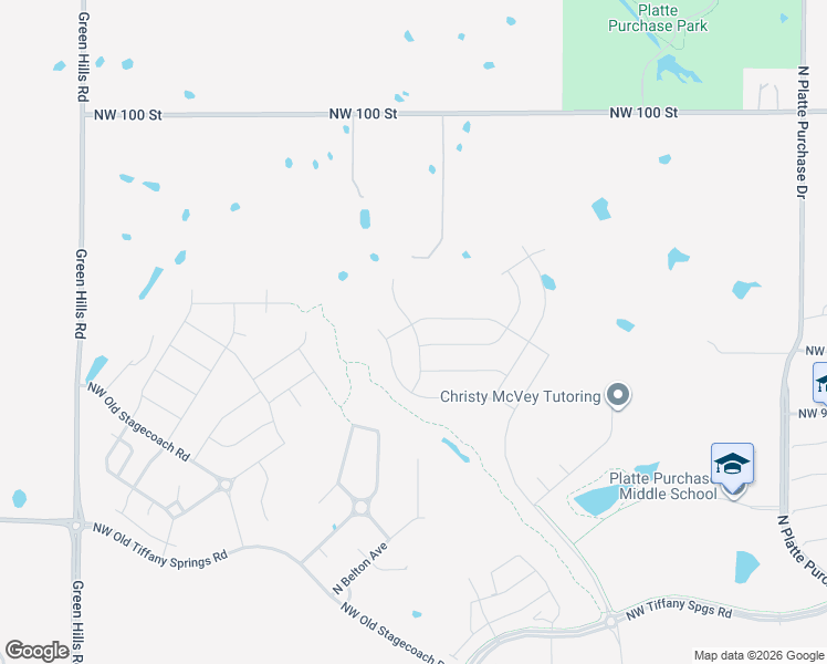 map of restaurants, bars, coffee shops, grocery stores, and more near 9659-9699 North Adrian Place in Kansas City