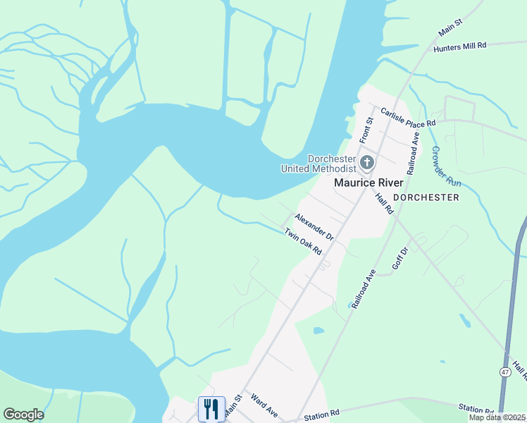 map of restaurants, bars, coffee shops, grocery stores, and more near 23 Twin Oak Road in Maurice River