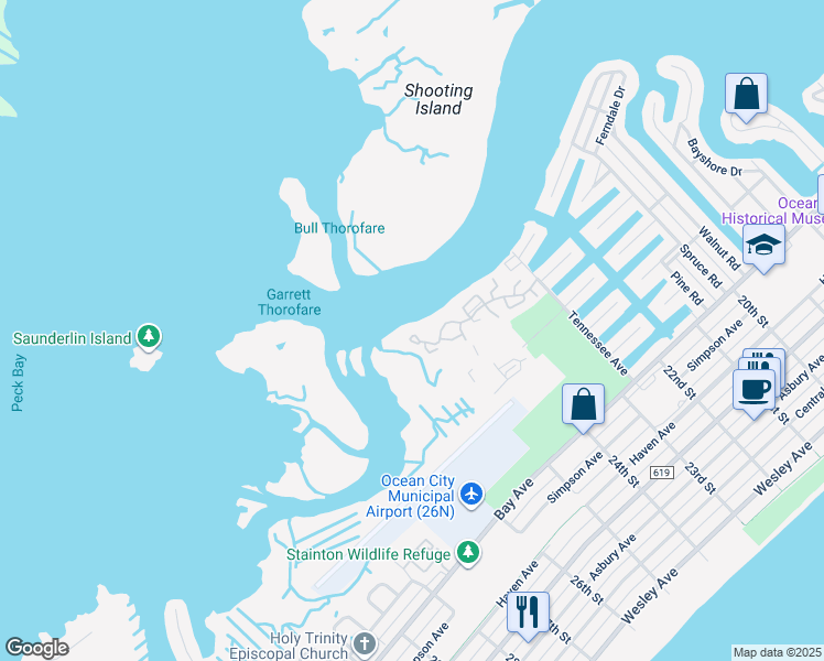 map of restaurants, bars, coffee shops, grocery stores, and more near 104 Easterly Drive in Ocean City