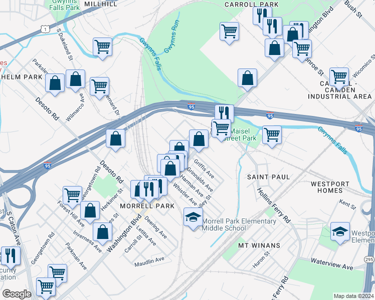 map of restaurants, bars, coffee shops, grocery stores, and more near 101 Independence Avenue Southeast in Washington