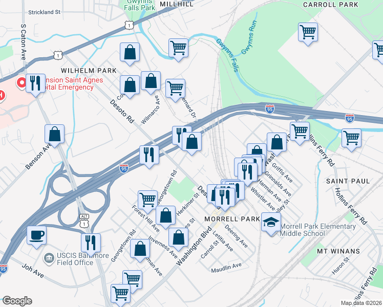 map of restaurants, bars, coffee shops, grocery stores, and more near 101 Independence Avenue Southeast in Washington