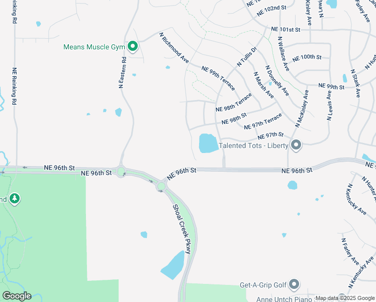 map of restaurants, bars, coffee shops, grocery stores, and more near 9624 North Smalley Avenue in Kansas City