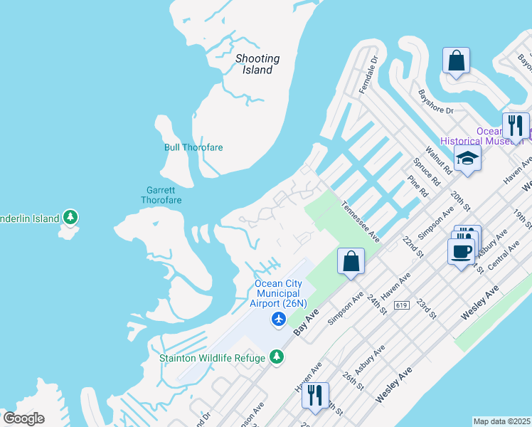 map of restaurants, bars, coffee shops, grocery stores, and more near 104 Easterly Drive in Ocean City