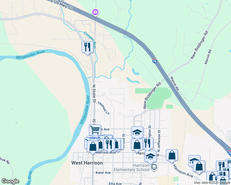 map of restaurants, bars, coffee shops, grocery stores, and more near 301 Constance Place in Harrison