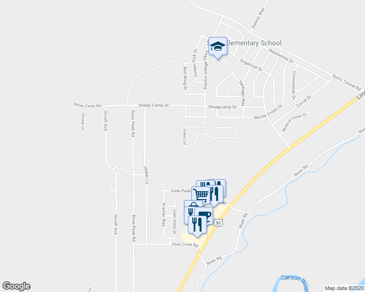 map of restaurants, bars, coffee shops, grocery stores, and more near 420 Valley Circle in Dayton