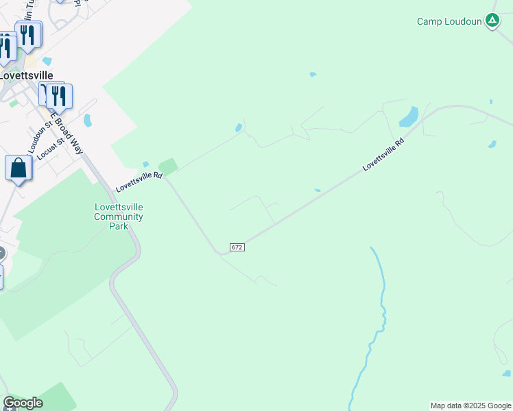 map of restaurants, bars, coffee shops, grocery stores, and more near 39785 Overlook Knolls Road in Lovettsville