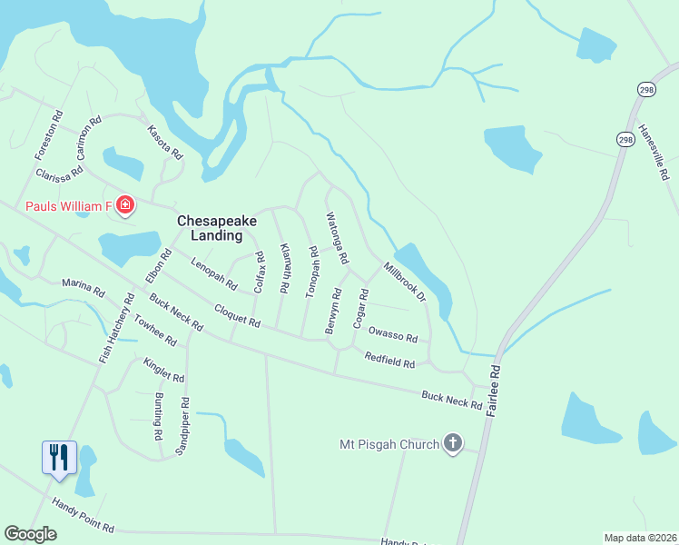 map of restaurants, bars, coffee shops, grocery stores, and more near 10570 Berwyn Road in Chestertown