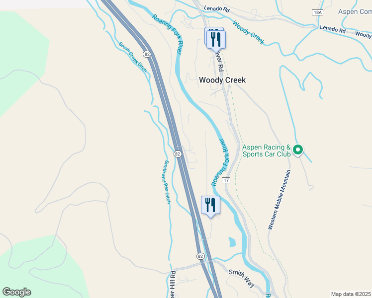 map of restaurants, bars, coffee shops, grocery stores, and more near 26 Twining Flats Road in Aspen