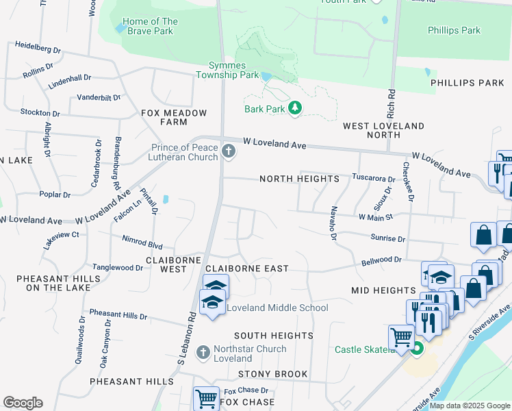 map of restaurants, bars, coffee shops, grocery stores, and more near 154 Cannonade Dr in Loveland