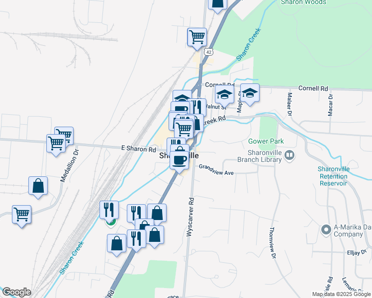 map of restaurants, bars, coffee shops, grocery stores, and more near 11006 Reading Road in Cincinnati