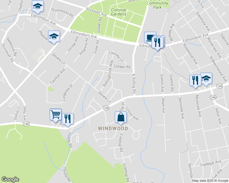 map of restaurants, bars, coffee shops, grocery stores, and more near 208 Rollingdale Road in Catonsville