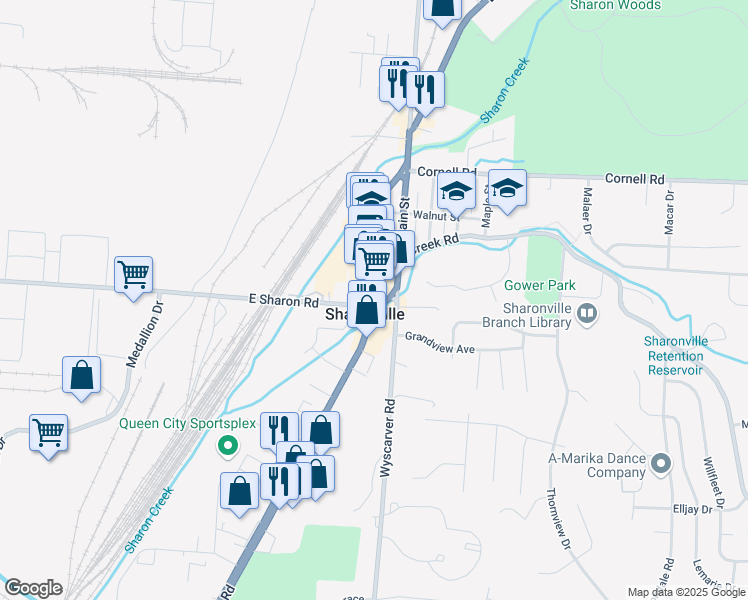 map of restaurants, bars, coffee shops, grocery stores, and more near 11006 Reading Road in Cincinnati