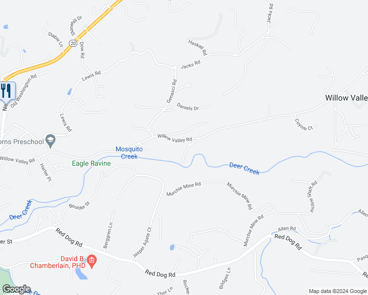 map of restaurants, bars, coffee shops, grocery stores, and more near 11093 Hill Creek Drive in Nevada City