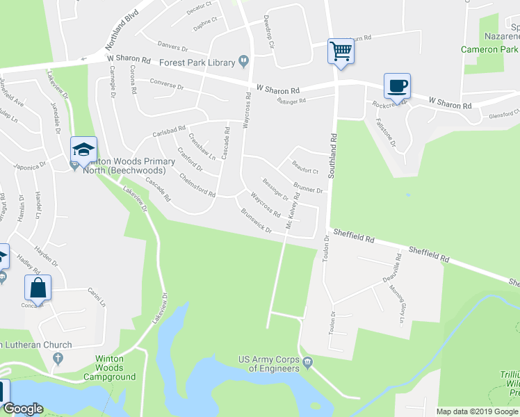 map of restaurants, bars, coffee shops, grocery stores, and more near 547 Waycross Road in Cincinnati