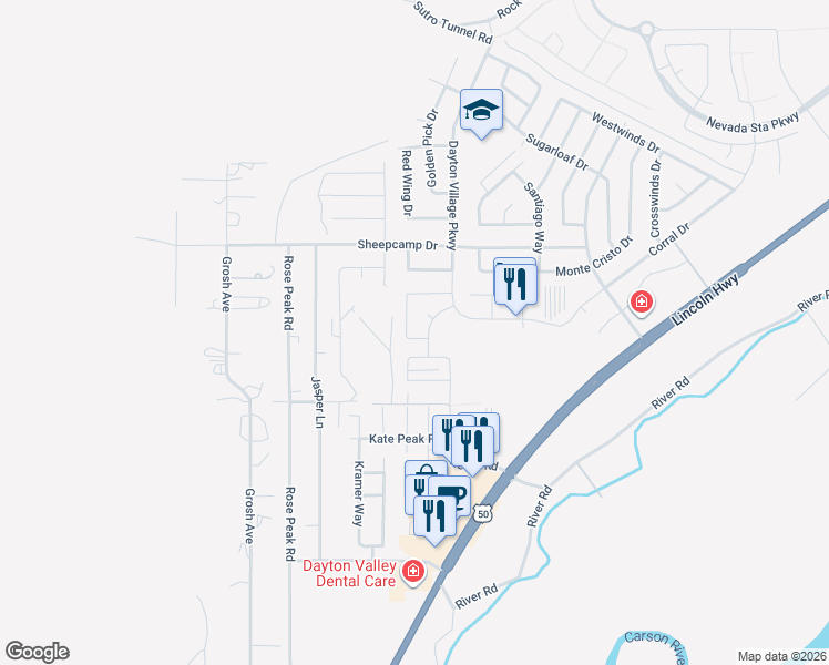 map of restaurants, bars, coffee shops, grocery stores, and more near 419 Valley Circle in Dayton