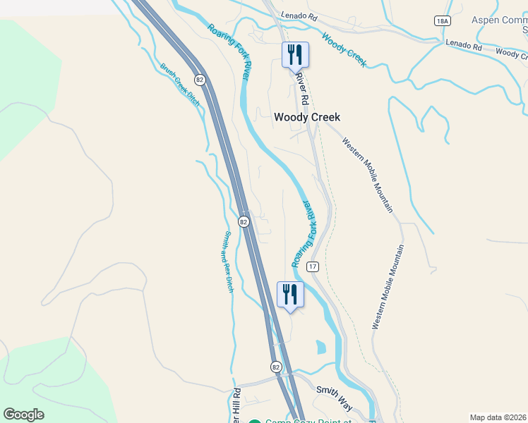map of restaurants, bars, coffee shops, grocery stores, and more near 60 Twining Flats Road in Aspen